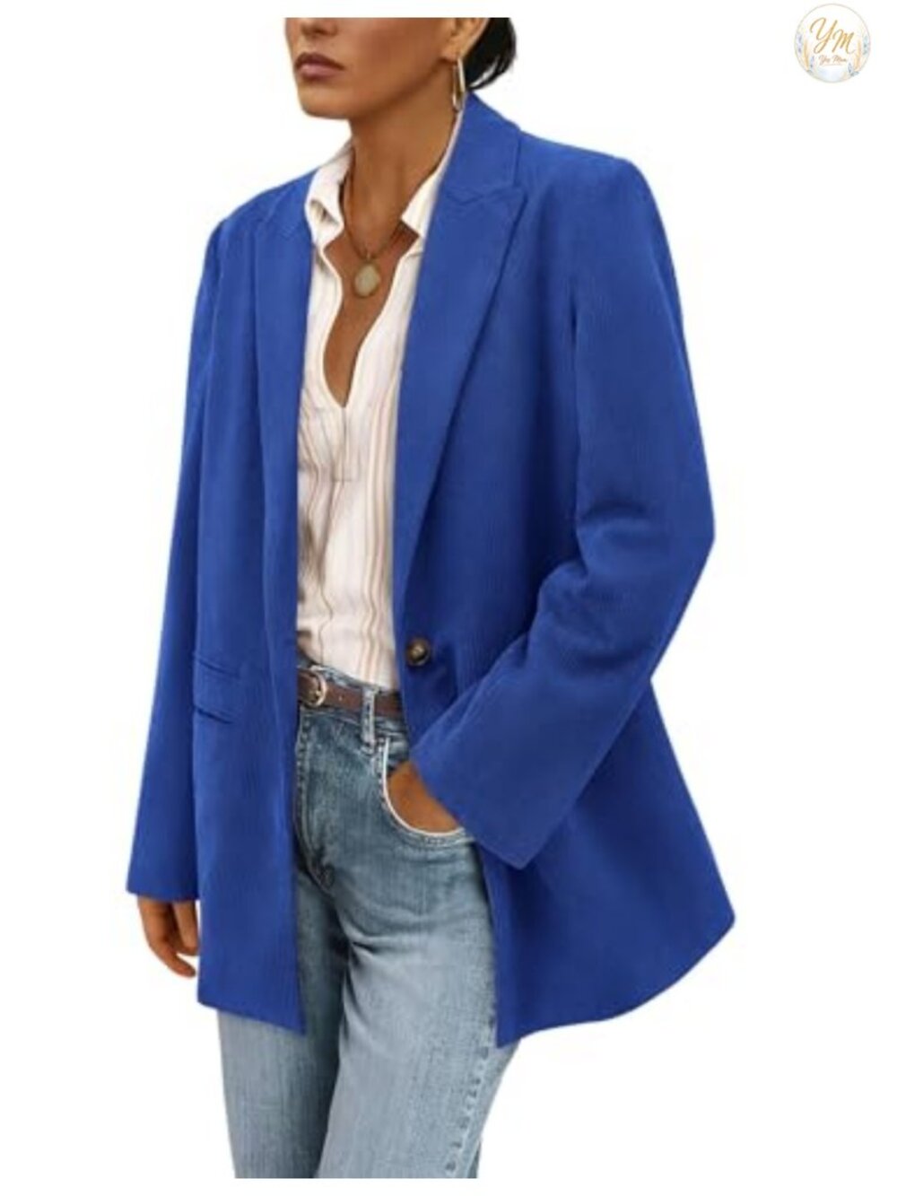 Women's Corduroy Blazer Jacket - Button Front Long Sleeve Fall Winter Work
